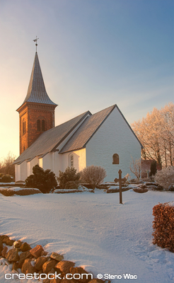 A photo of a Danish church in wintertime